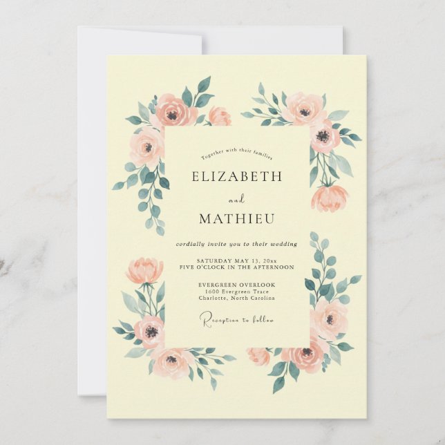 Invitación Boda en el prado dichoso de melocotón (Anverso)