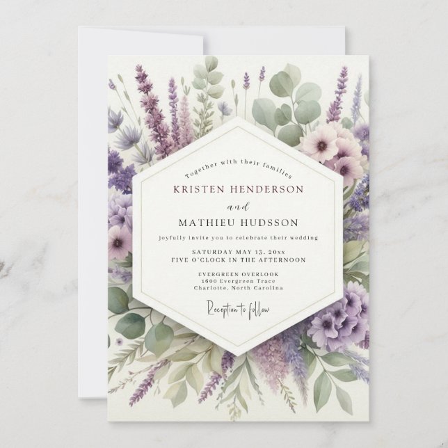 Invitación Boda en el prado herbal de lavanda (Anverso)