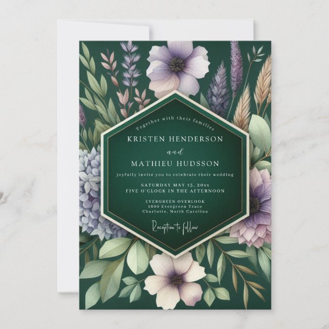 Invitación Boda en el prado sombrío esmeralda (Anverso)