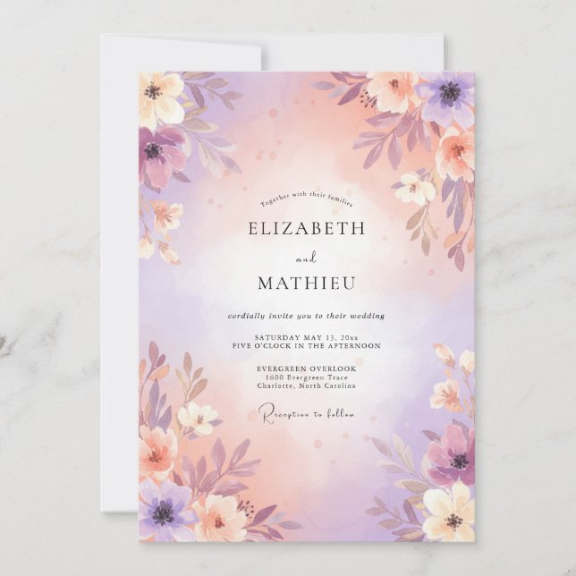 Invitación Boda en el prado tranquilo de lavanda (Anverso)