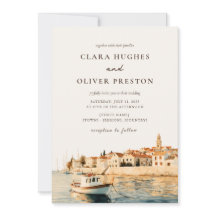 Boda en el puerto de la isla del Adriático en la h
