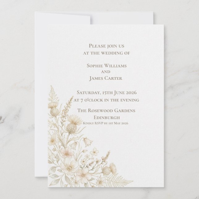 Invitación Boda en el rincón botánico de flores silvestres de (Anverso)