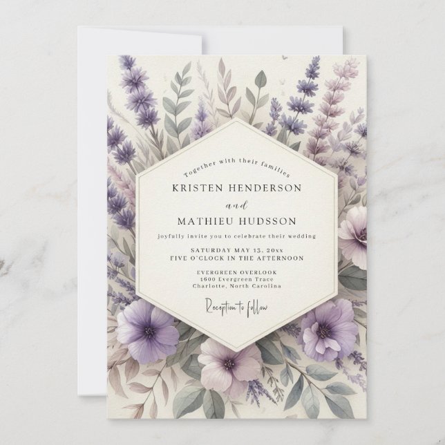 Invitación Boda en el sereno prado de lavanda (Anverso)