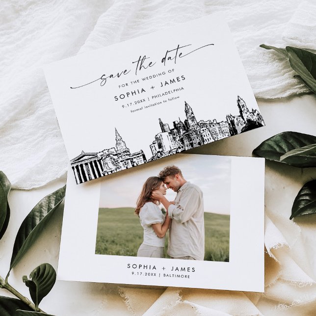 Invitación Boda en el Skyline de Filadelfia Guardar la tarjet (Subido por el creador)