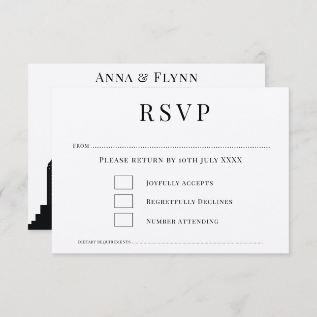 Invitación Boda en el Skyline de la ciudad de Boston RSVP Inv (Anverso / Reverso)