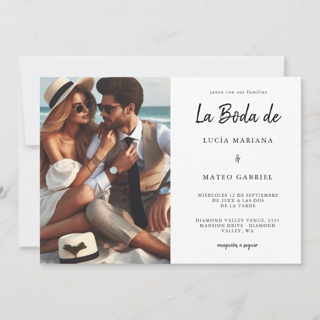 Invitación Boda en español | Caligrafía La Boda De Photo (Anverso)