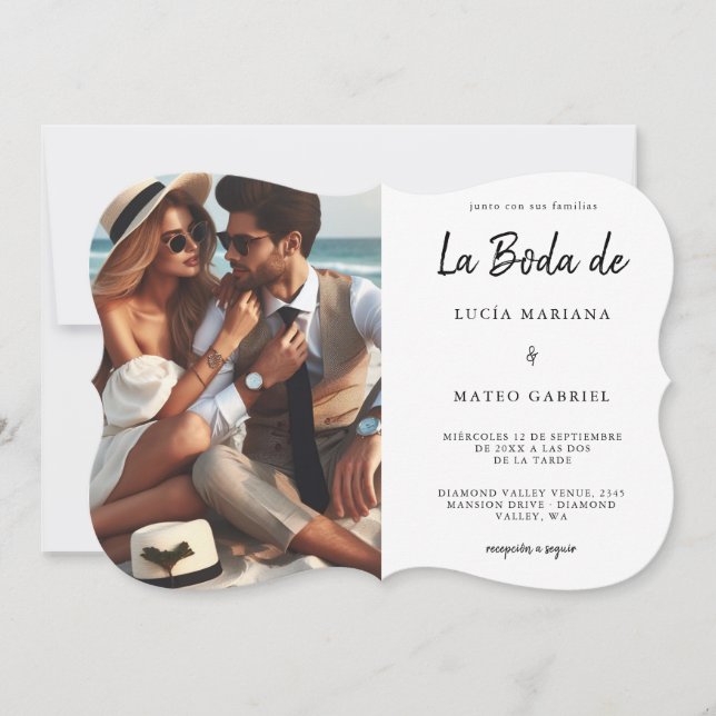 Invitación Boda en español | Caligrafía La Boda De Photo (Anverso)
