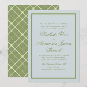Invitación Boda en finca en verde oliva letra clásica