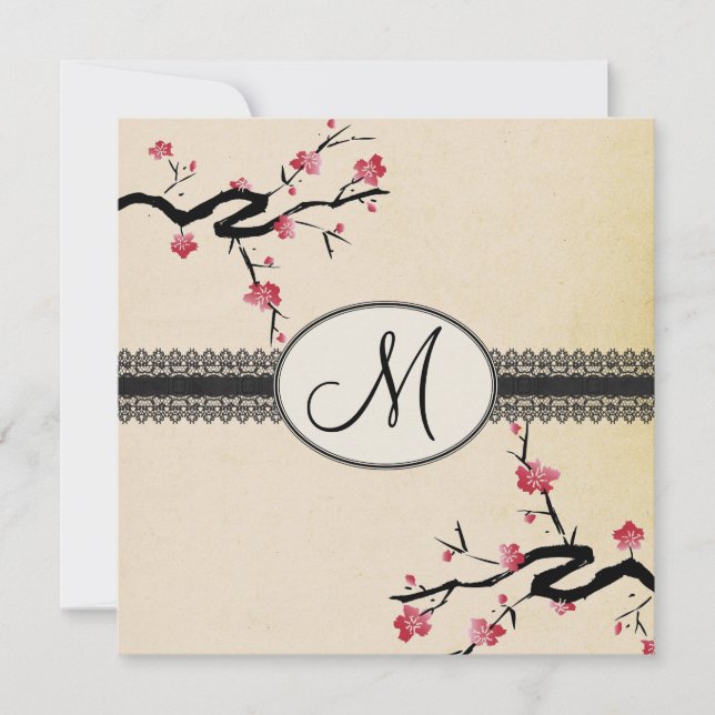 Invitación boda en flor de cerezo japonés monogramo (Anverso)