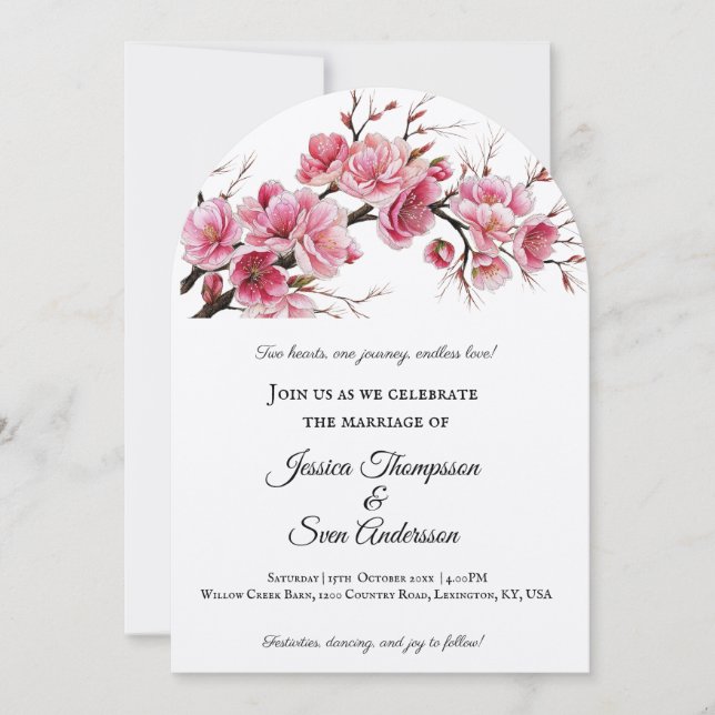 Invitación Boda en flor de cerezo sakura romántico (Anverso)