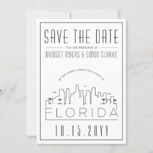 Invitación Boda en Florida   Silueta urbana estilizada para l