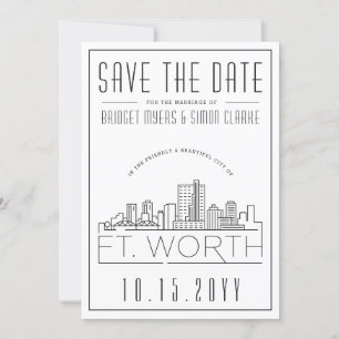 Invitación Boda en Fort Worth Silueta Estilizada Fecha de la