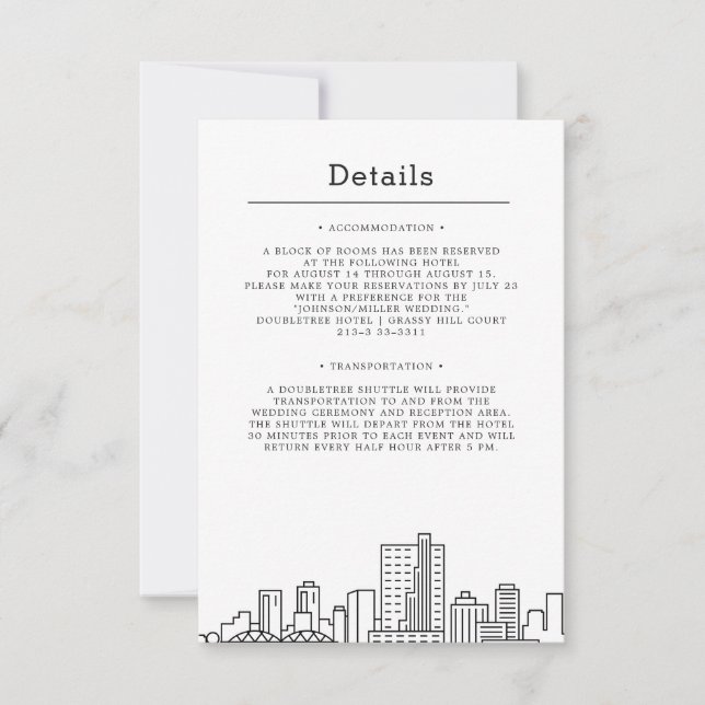 Invitación Boda en Fort Worth, Texas | Detalles de Invitados (Anverso)