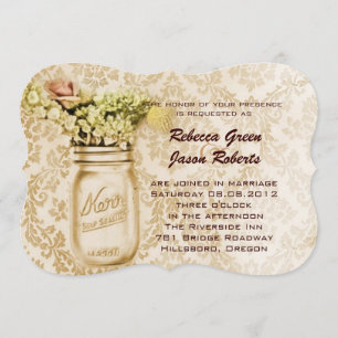 Invitación boda en frasco de mason con flores de damasco anti