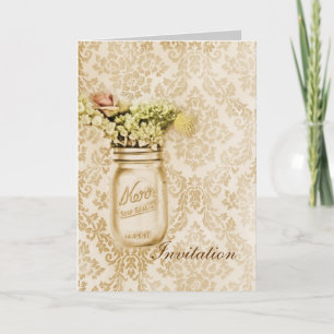 Invitación Boda en frasco de mason floral damasco champán