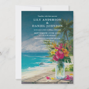 Invitación Boda en frasco de Mason floral de playa tropical o