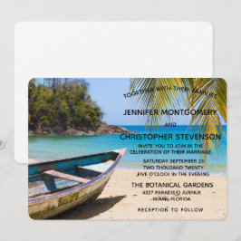 Invitación Boda en hermosa playa tropical con bote de remos