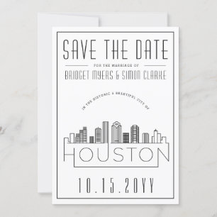 Invitación Boda en Houston   Silueta urbana estilizada para l