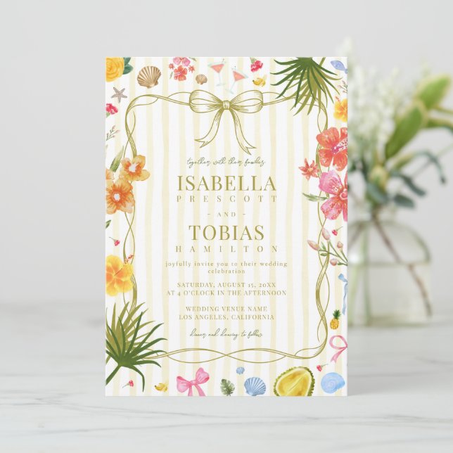 Invitación Boda en Isla Colorida y Brillante (Anverso de pie)