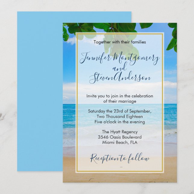 Invitación Boda en Isla de Vacaciones en Playa Tropical (Anverso / Reverso)
