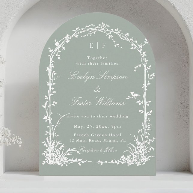 Invitación Boda en Jardín Botánico Romántico Arco Verde Sage (Subido por el creador)
