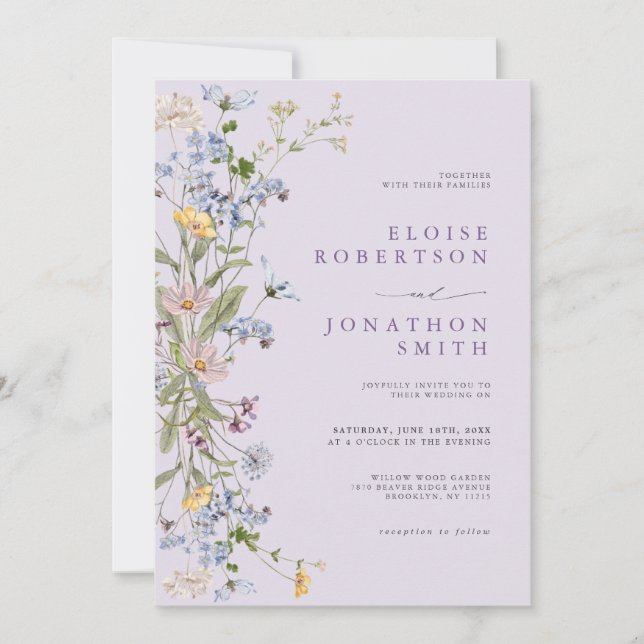 Invitación Boda en Jardín de Pradera de Flores Silvestres de  (Anverso)