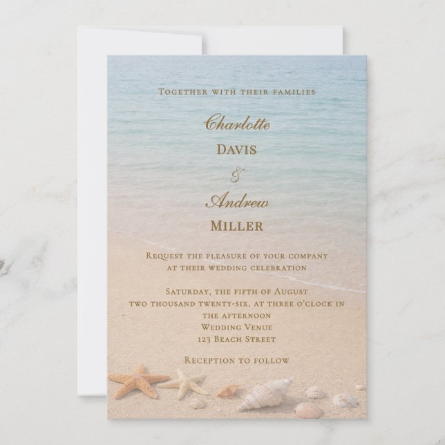 Invitación Boda en la costa de la playa (Anverso)