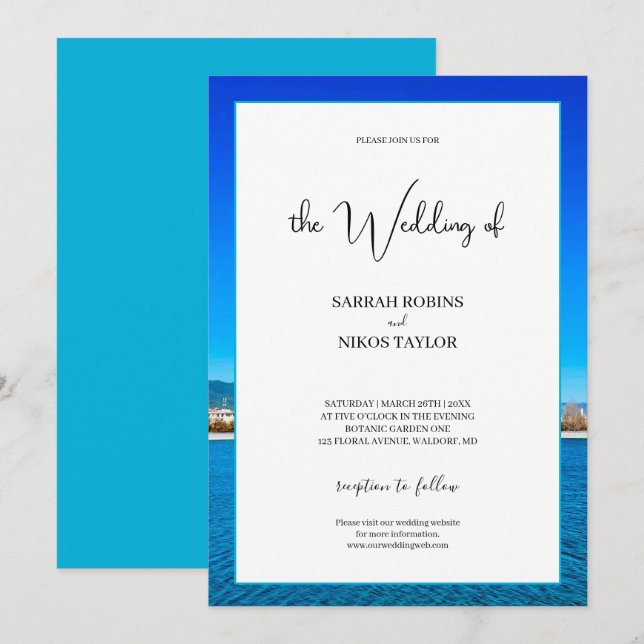 Invitación Boda en la costa del océano (Anverso / Reverso)