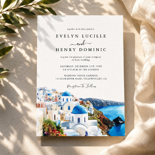 Invitación Boda en la isla griega de Santorini acuarela Greci