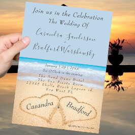 Invitación Boda en la playa 2 corazones Boda de arena azul tu