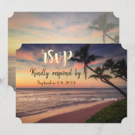 Invitación Boda en la playa al atardecer, Palmas RSVP