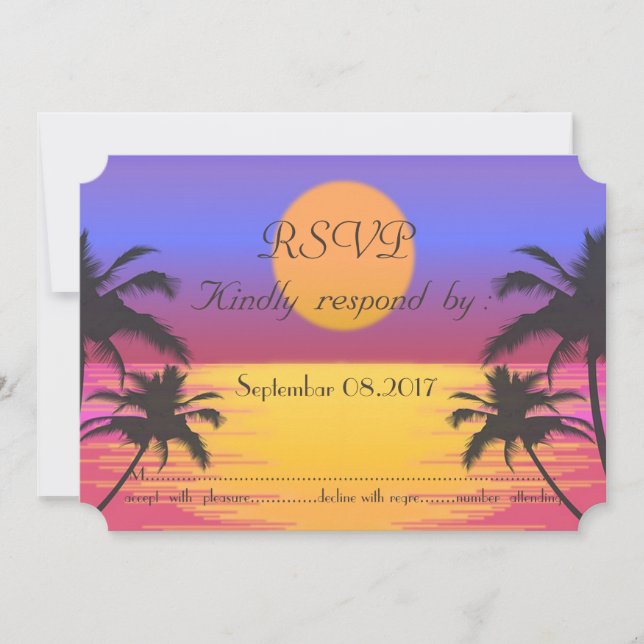 Invitación Boda en la playa al atardecer RSVP (Anverso)