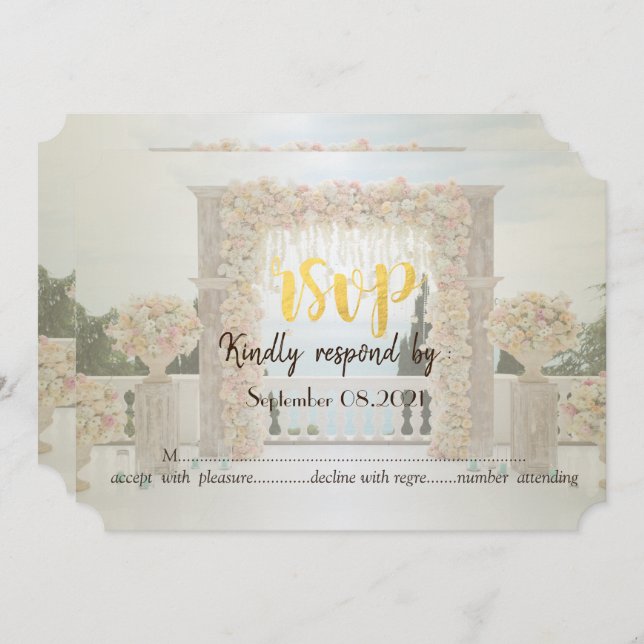 Invitación Boda en la playa Arco de flores Rosas RSVP (Anverso / Reverso)