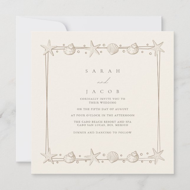 Invitación Boda en la Playa Arena Concha Marina (Anverso)