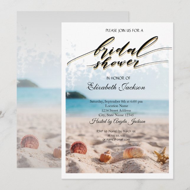 Invitación Boda en la playa, arena, ducha de novia con cascos (Anverso / Reverso)