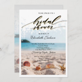 Invitación Boda en la playa, arena, ducha de novia con cascos