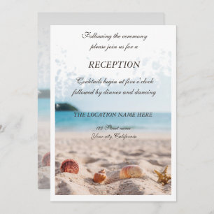 Invitación Boda en la playa, arena, recepción de cascos