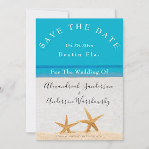 Invitación Boda en la Playa Azul 2 Estrellas de Mar en la Are