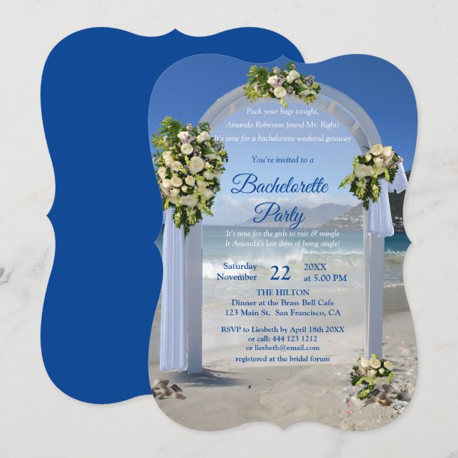 Invitación Boda en la playa/Bachelorette en las rosas blancas (Anverso / Reverso)