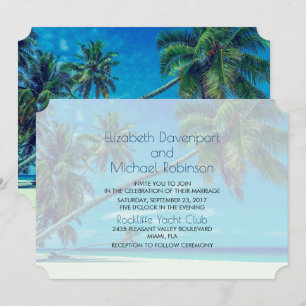 Invitación Boda en la Playa Blanca con Palmeras Tropicales