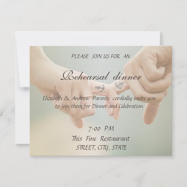 Invitación Boda en la playa,Cena de ensayo Manos (Anverso)