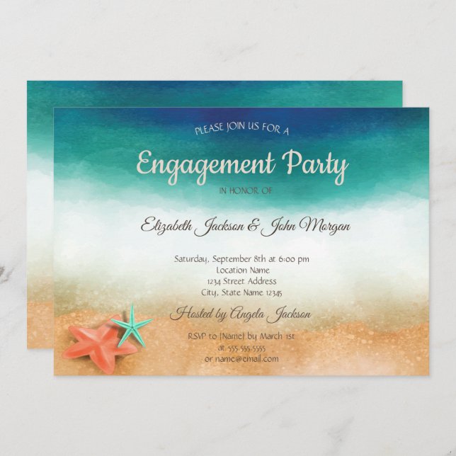 Invitación Boda en la playa, compromiso con Starfish (Anverso / Reverso)