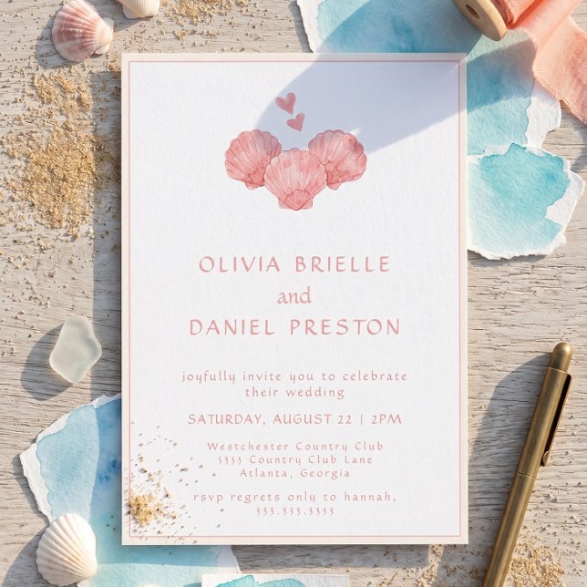 Invitación Boda en la Playa con Acuarela de Conchas Rosadas (Subido por el creador)