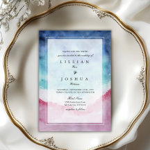 Boda en la playa con acuarela rosa azul océano