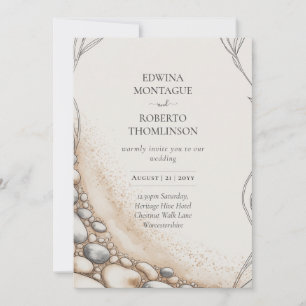 Invitación Boda en la playa con arena y guijarros Heritage