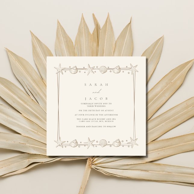 Invitación Boda en la playa con borde de conchas simples (Subido por el creador)