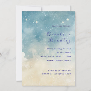 Invitación Boda en la Playa con Cielo Estrellado al Crepúscul