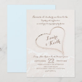 Invitación Boda en la playa con corazón en la arena