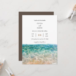 Invitación Boda en la playa con olas de océano cristalinas tr
