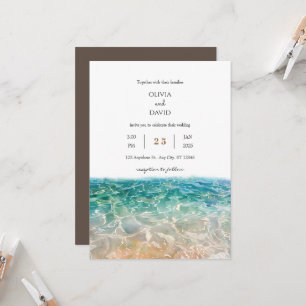 Invitación Boda en la playa con olas de océano cristalinas tr